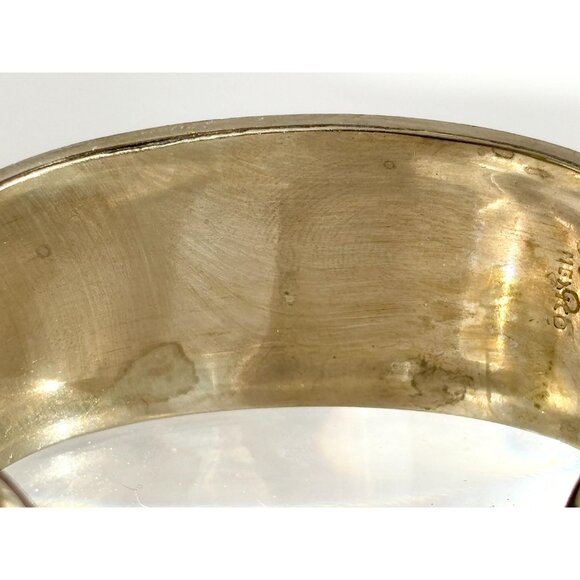 Abalone & Turquoise Hecho De Mexico Gold T Alpaca Silver Vintage Cuff Bracelet - Picture 5 of 16